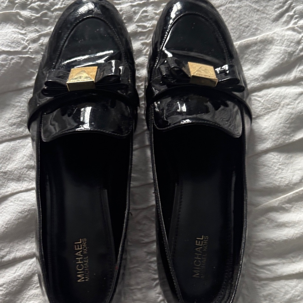 Michael Kors Shiny Black Loafers with Gold Accent